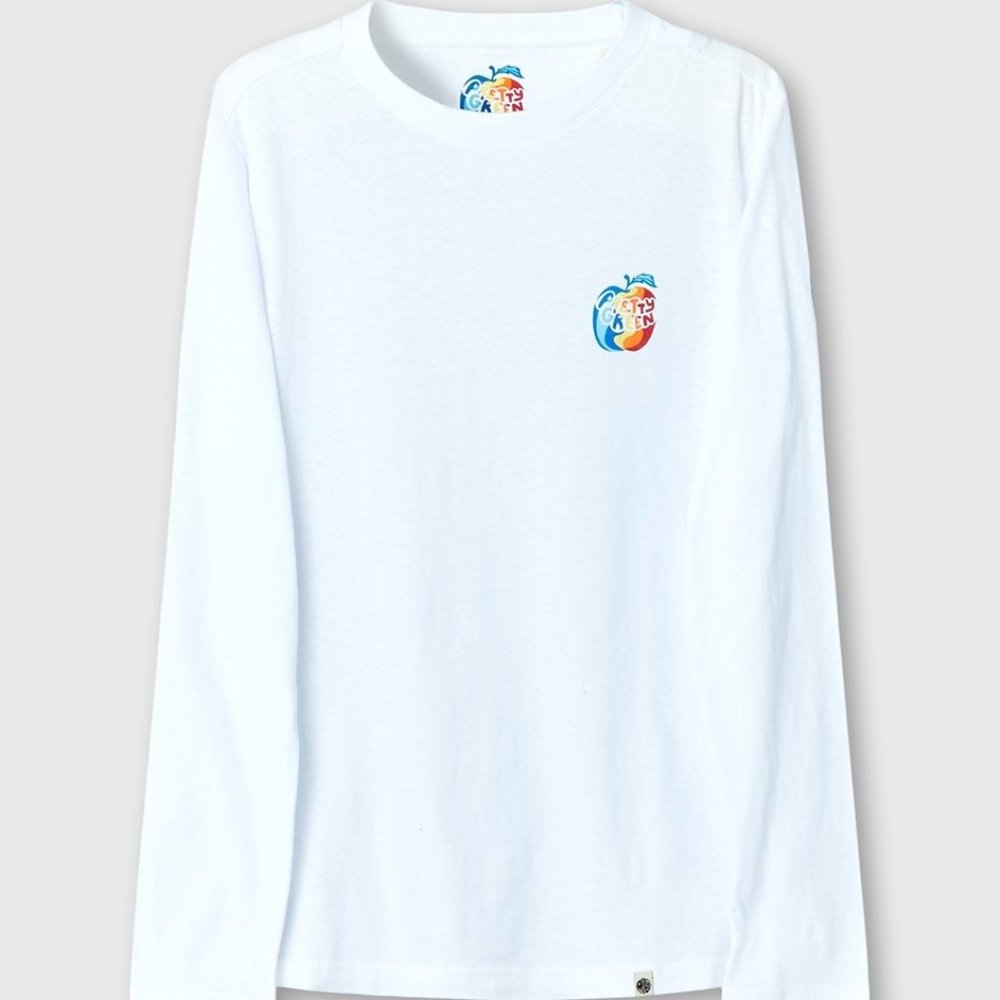 Pretty Green Long Sleeve "Rainbow Apple Logo" Shirt in White